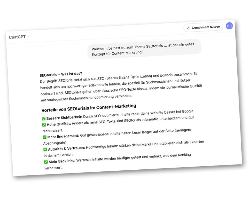 Das sagt die  KI von ChatGPT unsere SEOtorials