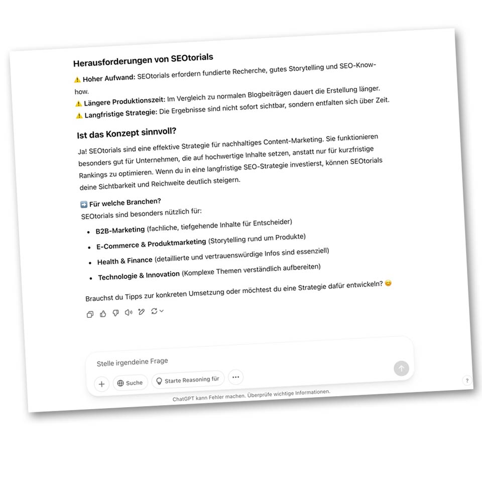 Das sagt die  KI von ChatGPT unsere SEOtorials