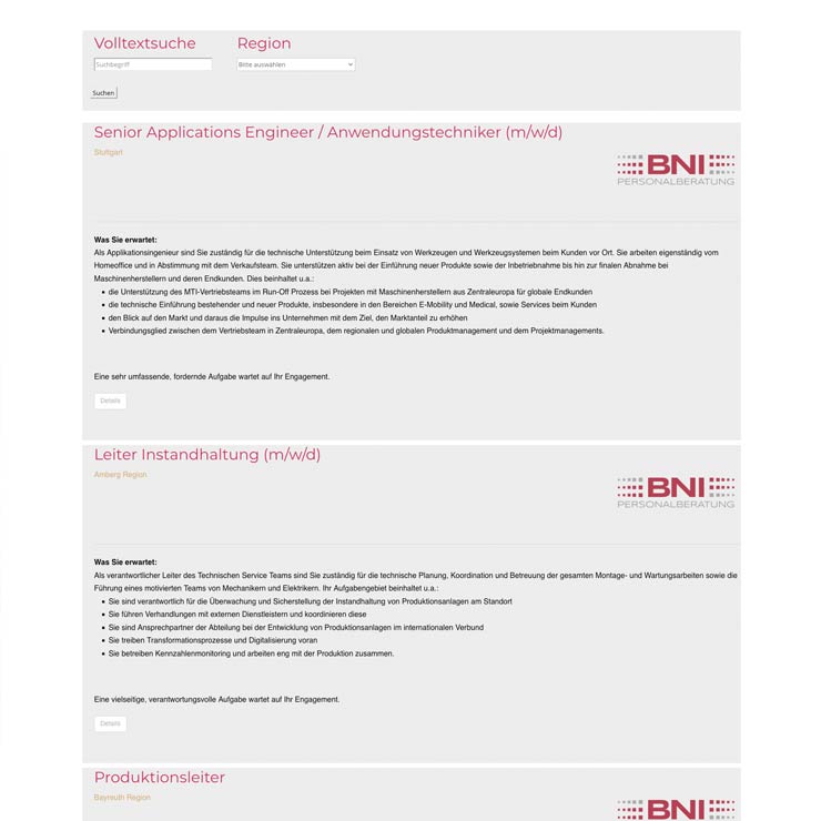 BNI Personalberatung - top Stellenangebote - Headhunter Nürnberg